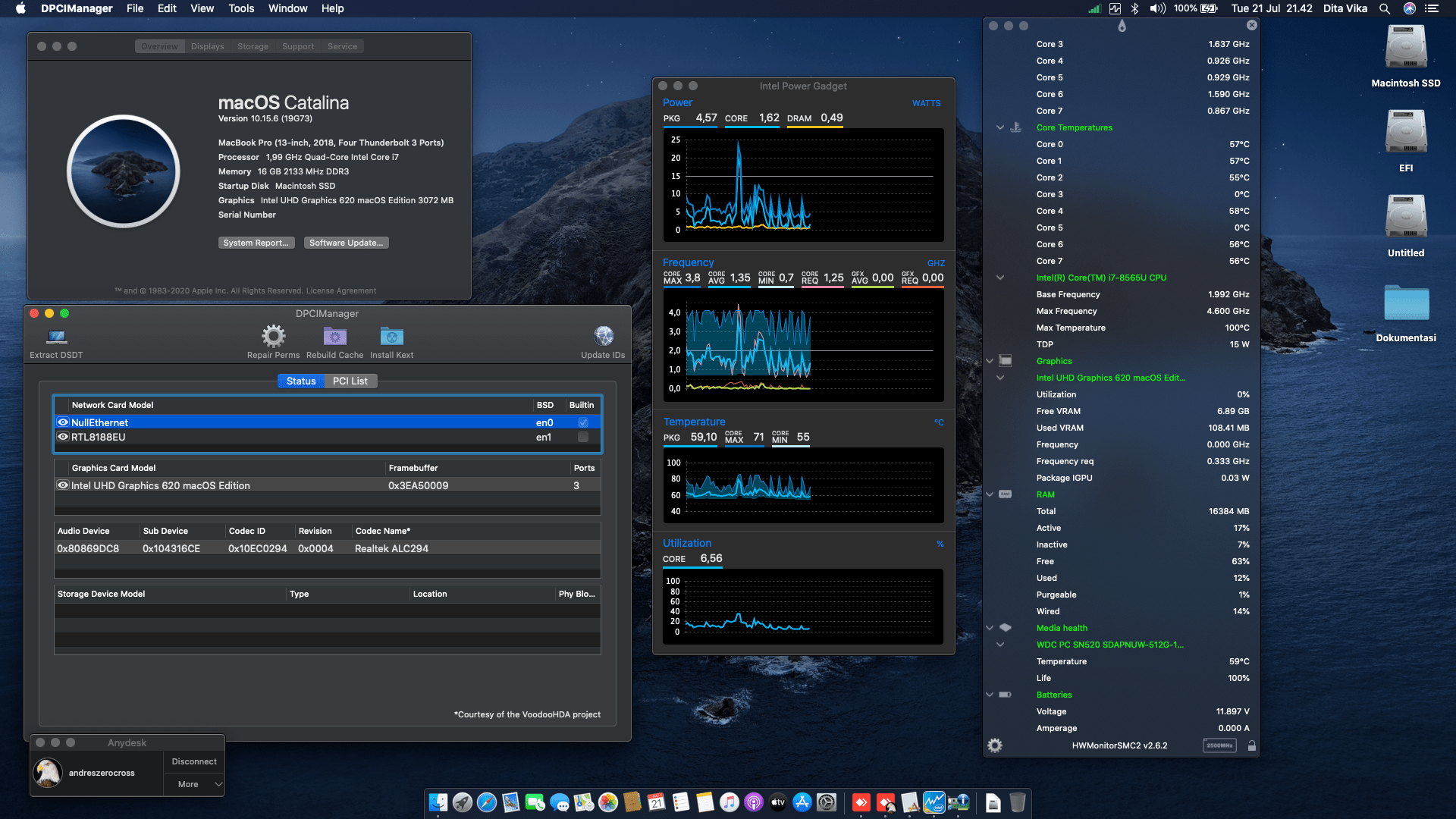 Success Hackintosh macOS Catalina 10.15.6 Build 19G73 at Asus ZenBook UX433FA